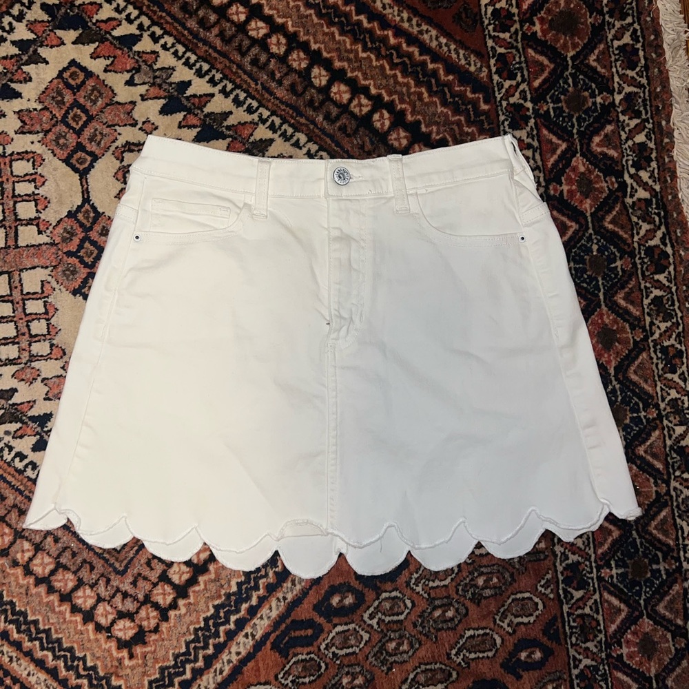 Sneak Peek white scalloped edge jean mini skirt